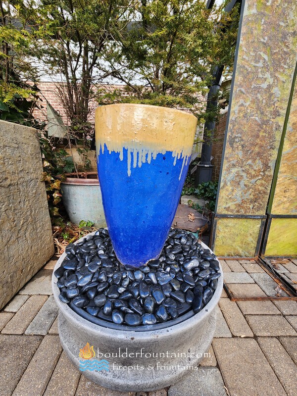 Medium Running Glaze Blue & Gold Jar Fountain